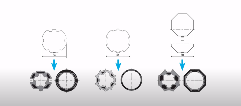 Schéma des diamètres à respecter pour les support de moteur de Somfy